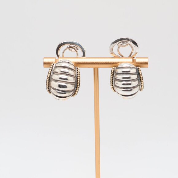 Vintage Sterling Silver Lagos Caviar 18K Gold Accent Omega Back Earrings - Picture 8 of 10